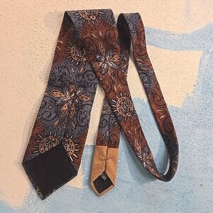VTG Liz K Mens Silk Tie Brown Blue Gold Sun Moon Paisley Celestial Necktie Italy